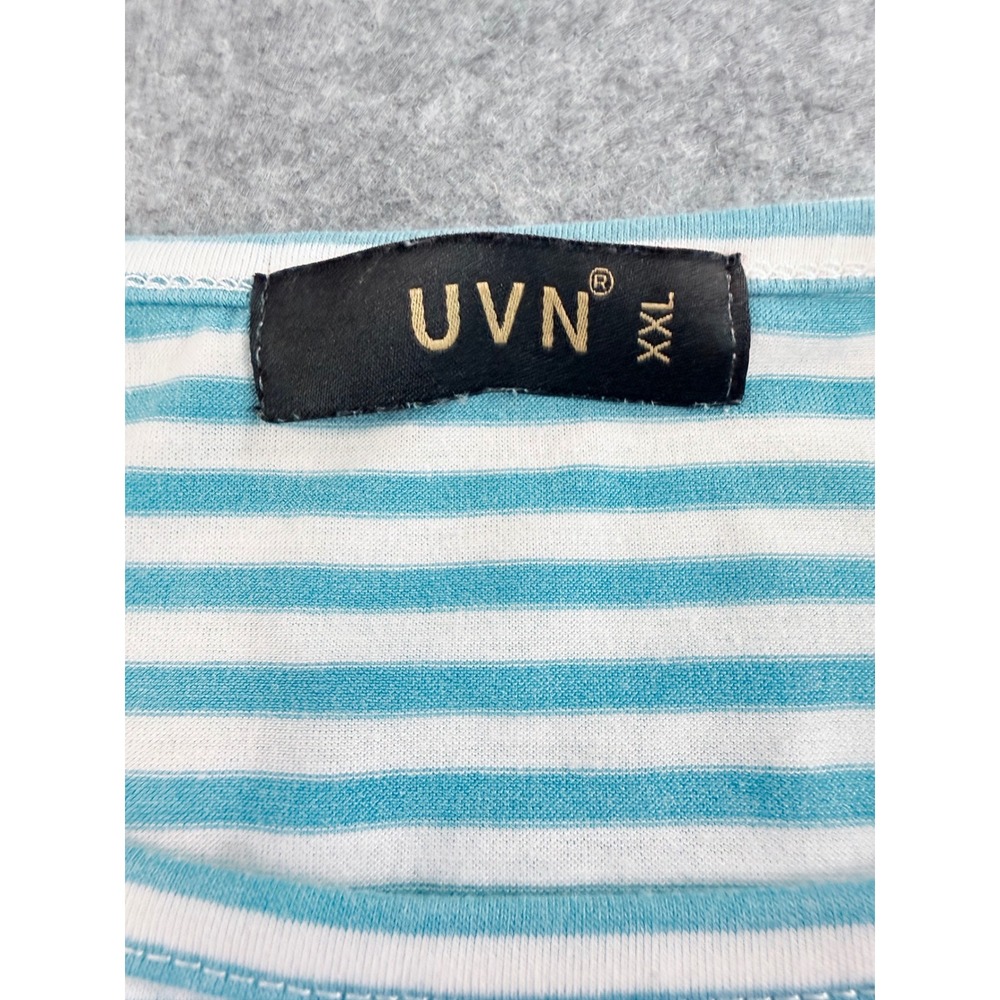 UVN Womens XXL Striped T-Shirt Dress Turquoise White Short Sleeve Belted Pockets - Picture 4 of 7